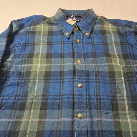 Nautica True Black & Blue Plaid Button Down Flannel Shirt Mens Size M/M NWT - Picture 5 of 13
